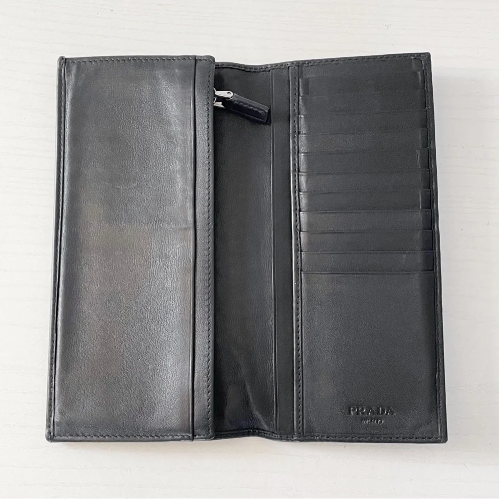 Prada black soft calfskin leather vertical breast pocket wallet